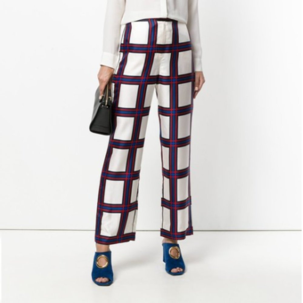 Tory Burch Multicolor Summer Silk Plaid Windowpane Pants